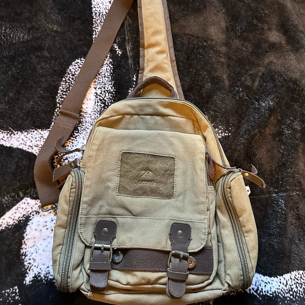 Khaki Canvas Sling Bag